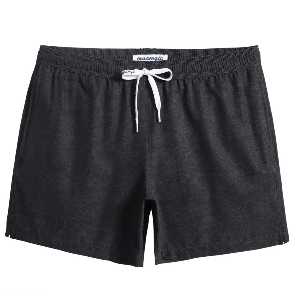 MaaMgic 5.5 Inch Inseam Stretch Solid Black Swim Trunks black